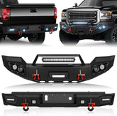 Pickup Off Road Powder Coated Bumpers for 2015-2019 GMC Sierra 2500 3500 HD with 9 x LED Lights | Yzona